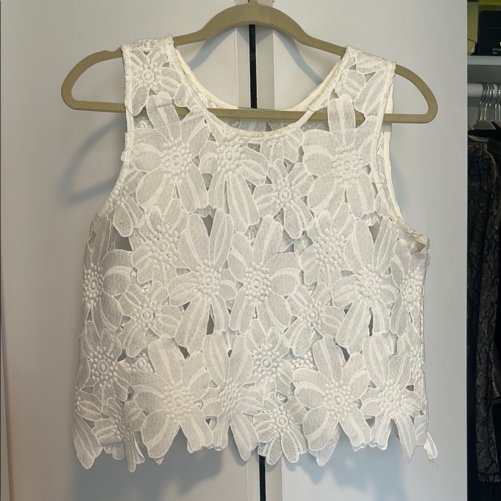 Elegant White Floral Lace Women's Top